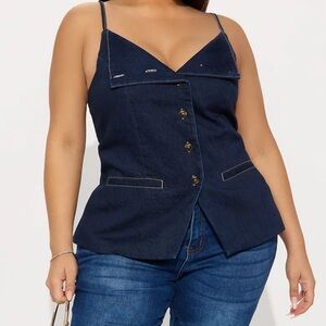 Women's Dark Blue Denim Button-Front Vest